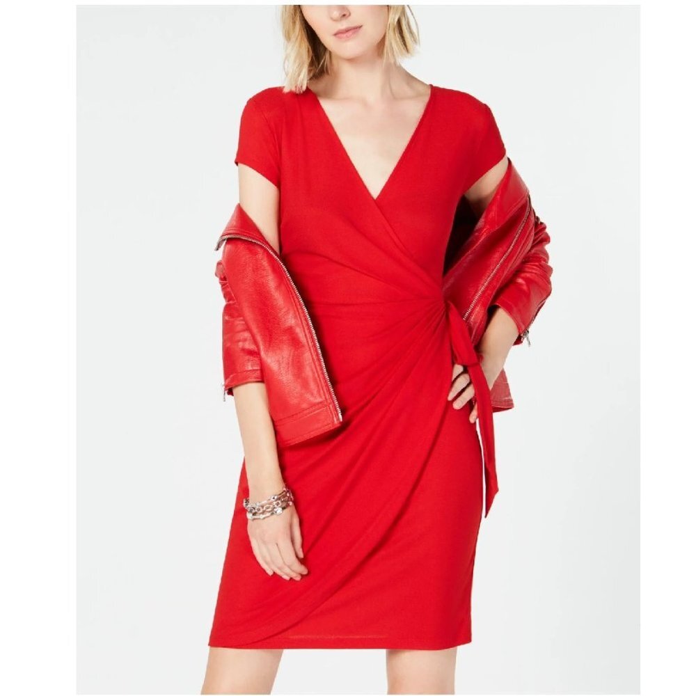 INC Cap-Sleeve Faux-Wrap Dress